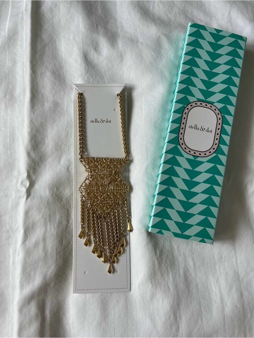 Stella & Dot Gold Layered Fringe Bib Necklace with adjustable length